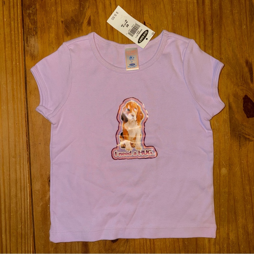 NWT Vintage Old Navy Toddler Girls Dog “I need a Hug” Graphic Cap Sleeve Tee Top